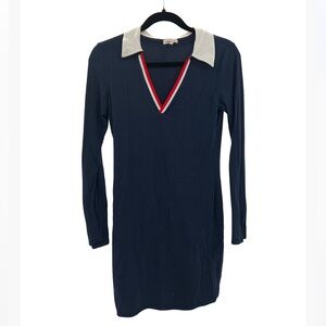 Long sleeve Bodycon navy collar dress